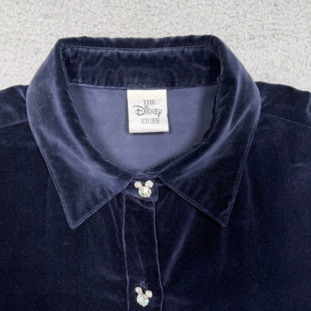 Vintage 90s Disney Embroidered Mickey's Blues Club Velour Button Up Shirt - Picture 3 of 5